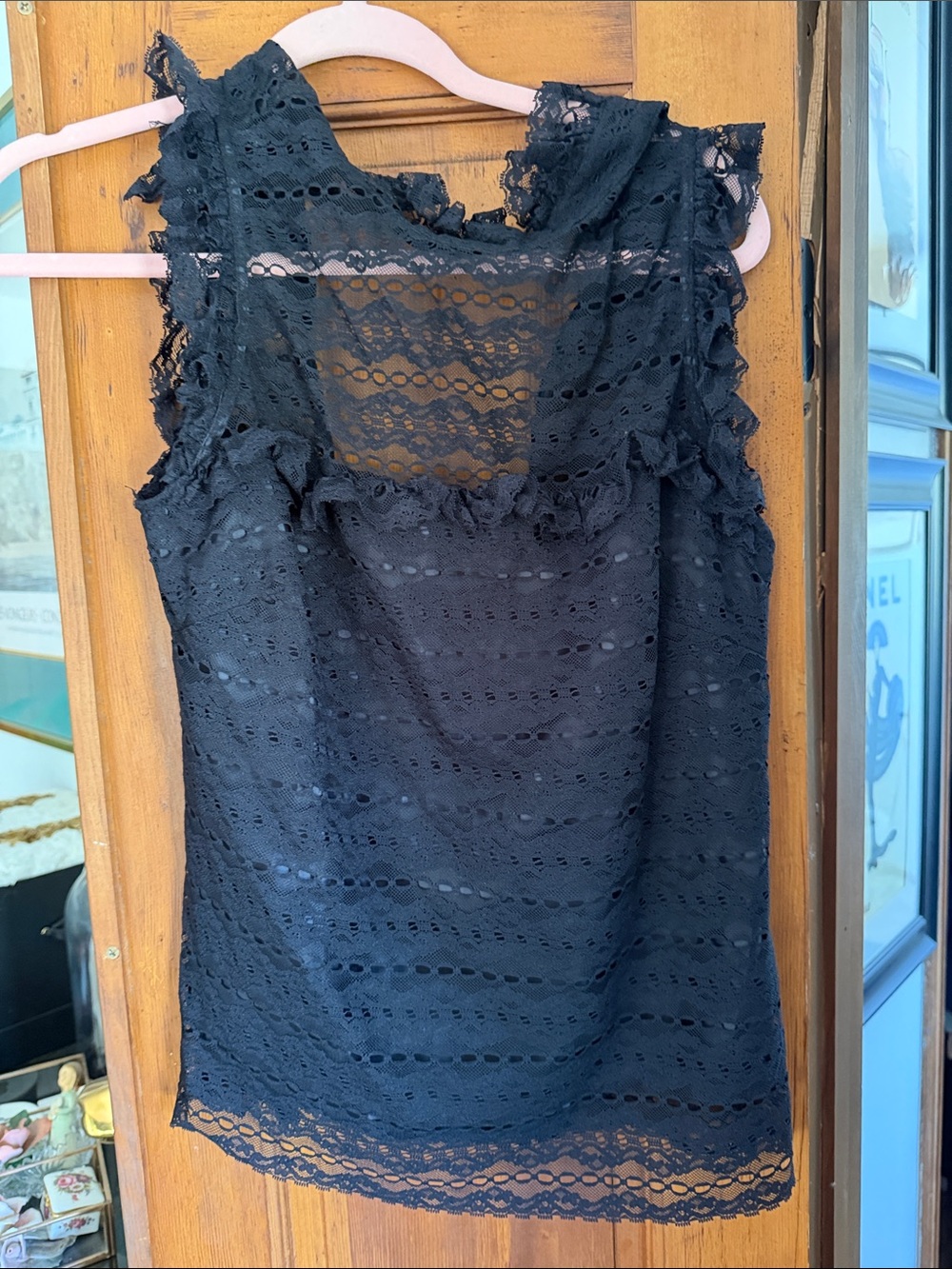 Milly Black Lace Ruffled Sleeveless Top
